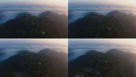 黄土高原晨雾笼罩整个沟壑高清在线视频素材下载