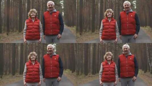 森林道路上的老年夫妇高清在线视频素材下载