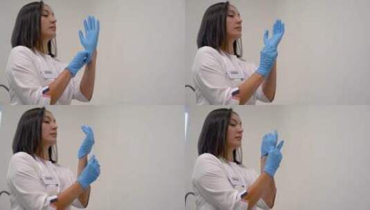 戴上医用手套的医生微距镜头高清在线视频素材下载