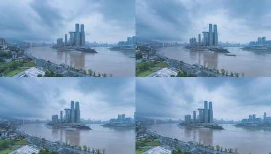 重庆朝天门在多云的清晨延时高清在线视频素材下载