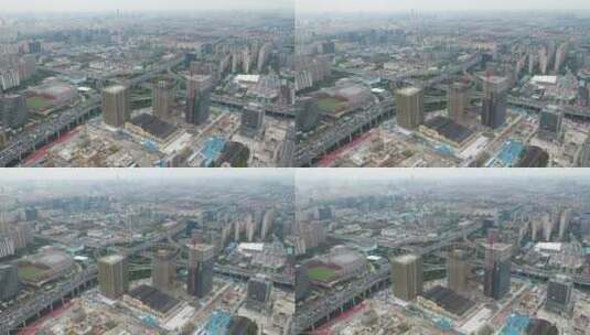航拍上海城市发展建设，高架桥高清在线视频素材下载