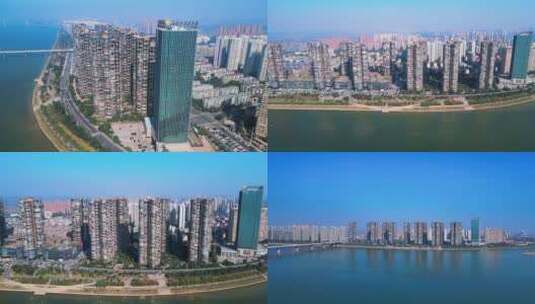 长沙湘江豪庭房地产湘江风光多镜头航拍高清在线视频素材下载