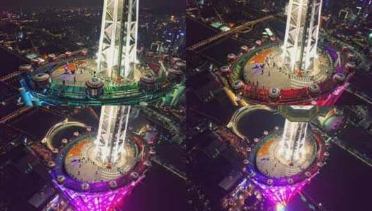 广州塔夜景CBD珠江新城航拍城市高清在线视频素材下载