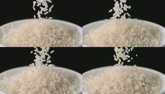大米掉入碗中的特写高清在线视频素材下载