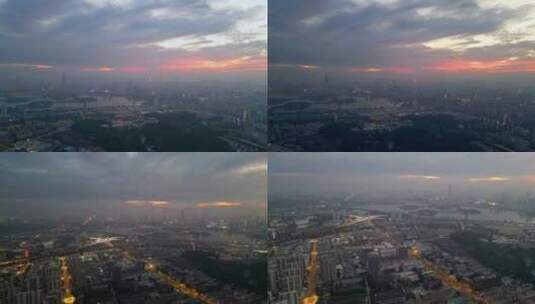 航拍南京城市晚霞夜景合集高清在线视频素材下载