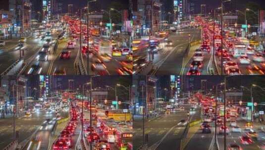 延时拍摄 夜晚城市建筑城市交通城市灯光高清在线视频素材下载