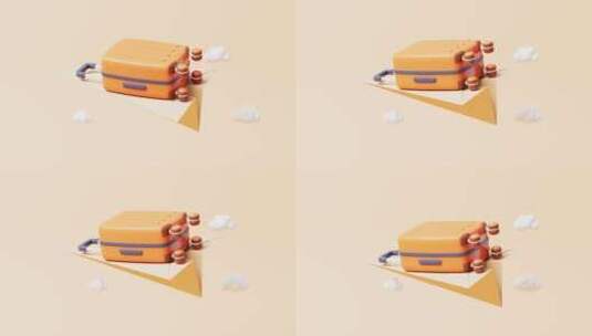 卡通行李箱与旅行主题循环动画3D渲染高清在线视频素材下载