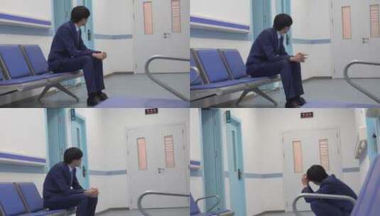 年轻男人在医院手术室门口着急1高清在线视频素材下载