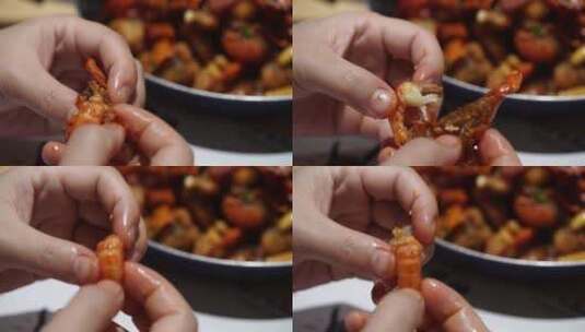 手剥小龙虾虾肉q弹油焖清镇十三香餐饮美食高清在线视频素材下载