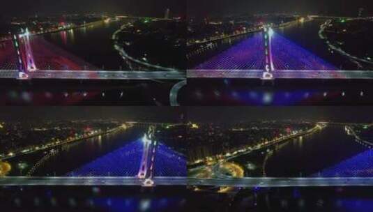 航拍广东潮州大桥夜景高清在线视频素材下载