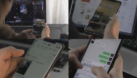 使用手机玩手机使用手机软件 抖音微博微信高清在线视频素材下载