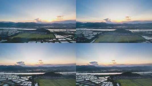 珠海斗门上洲村日落夕阳航拍延时高清在线视频素材下载