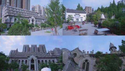 武汉江岸区古德寺欧式建筑4K视频合集高清在线视频素材下载