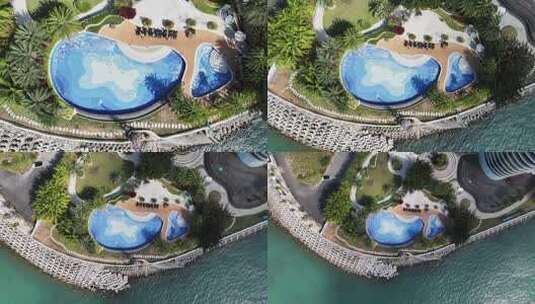 三亚凤凰岛酒店游泳池航拍高清在线视频素材下载