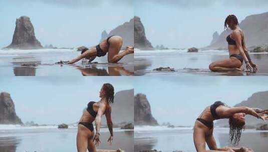 女人在沙滩上跳舞高清在线视频素材下载