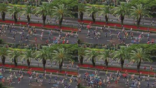 城市马拉松跑者背影慢动作高清在线视频素材下载