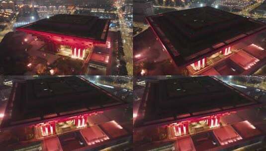 中华艺术宫-夜晚-航拍-近距离高清在线视频素材下载