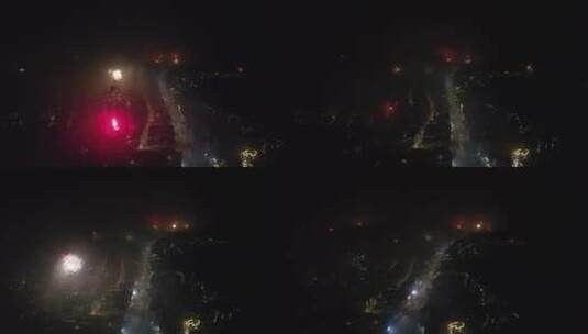 春节家家户户燃放烟花壮观景象航拍高清在线视频素材下载