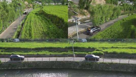 汽车自驾游在乡村景区道路上河边行驶3高清在线视频素材下载