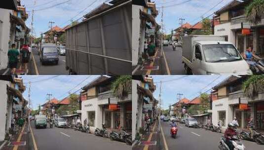 巴厘岛城市街道塔巴南街道车流人流街景高清在线视频素材下载