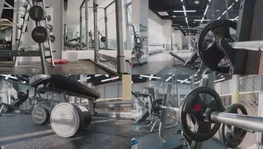 与健身房有关的运动设备以及健康生活方式高清在线视频素材下载