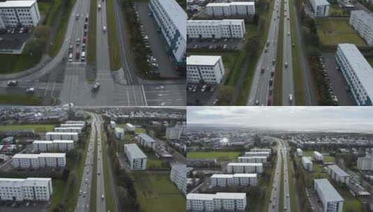 冰岛道路与汽车交通在雷克雅未克白天，空中高清在线视频素材下载
