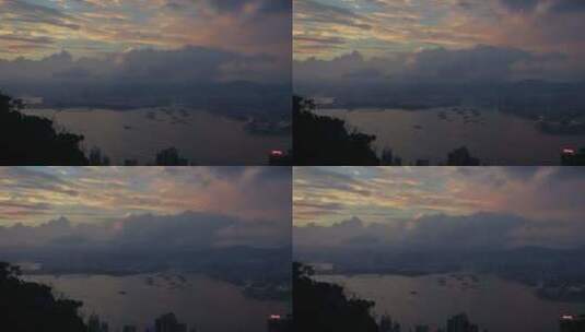 香港晚霞霞光城市大海湖泊高山航拍高清在线视频素材下载