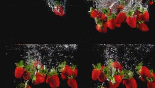 草莓入水慢动作高清在线视频素材下载