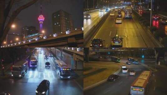 城市夜景下班后的车流高清在线视频素材下载