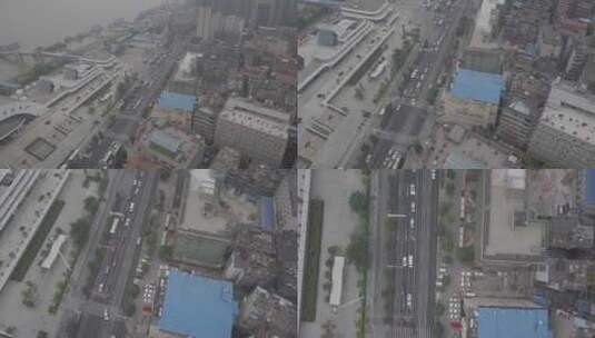 航拍武汉汉口城市建筑马路车流大远景高清在线视频素材下载