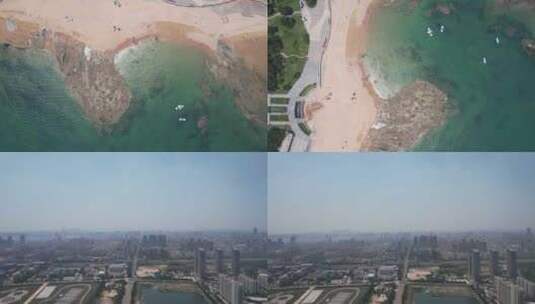 大海海洋沙滩焦石灯塔海岛海浪航拍高清在线视频素材下载