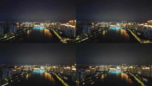 航拍福建福州闽江两岸夜景灯光高清在线视频素材下载