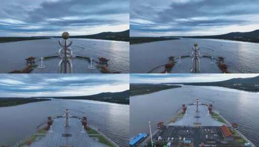 航拍抚远东极广场高清在线视频素材下载