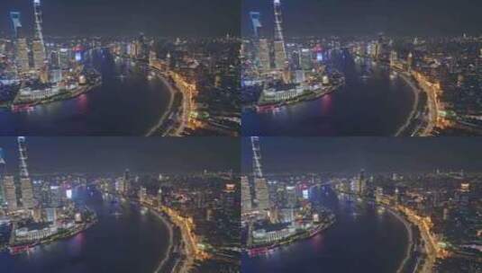 航拍上海外滩夜景高清在线视频素材下载