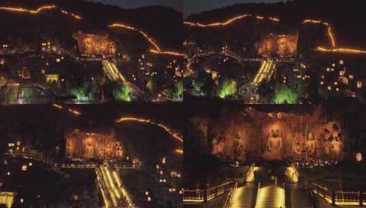 洛阳龙门石窟夜景合集高清在线视频素材下载