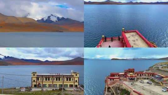 航拍西藏山南夏季普莫雍错推瓦村推瓦寺高清在线视频素材下载
