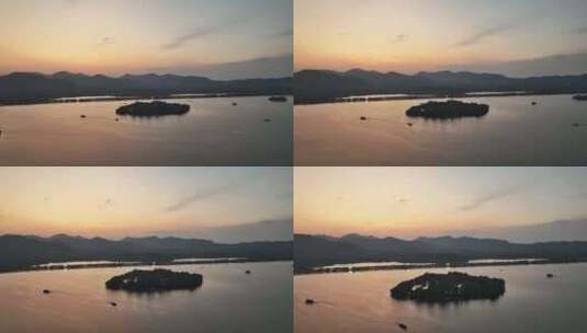 航拍杭州西湖日落美景高清在线视频素材下载