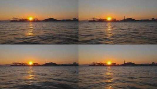 日落的福建厦门港海沧港区码头起重机高清在线视频素材下载