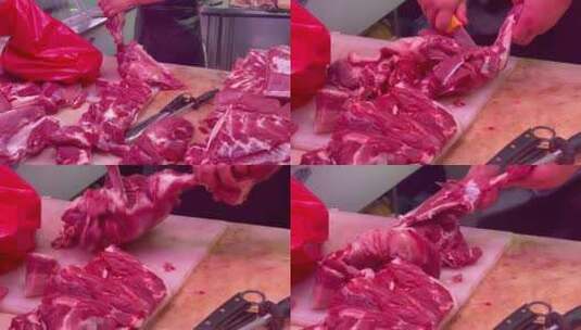 肉铺切肉剔肉高清在线视频素材下载