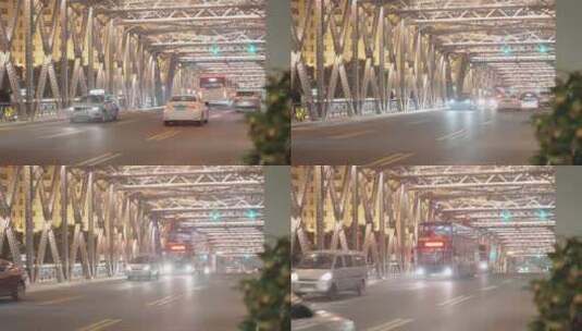 上海外白渡桥夜景车流人流高清在线视频素材下载