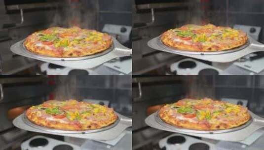 美味新鲜出炉的披萨高清在线视频素材下载