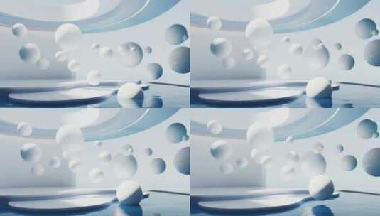 水面与飘浮的球体3D渲染高清在线视频素材下载