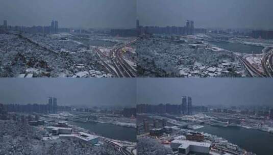 4k长沙梅溪湖雪后夜景航拍高清在线视频素材下载