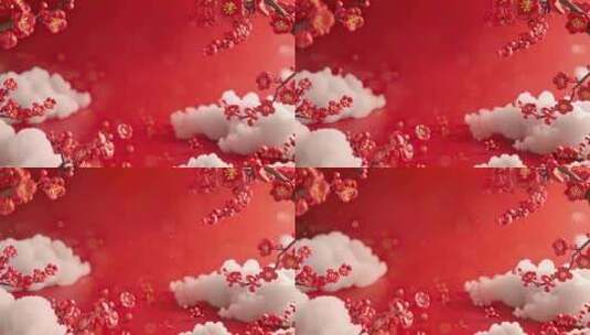 红色梅花和云朵场景高清在线视频素材下载