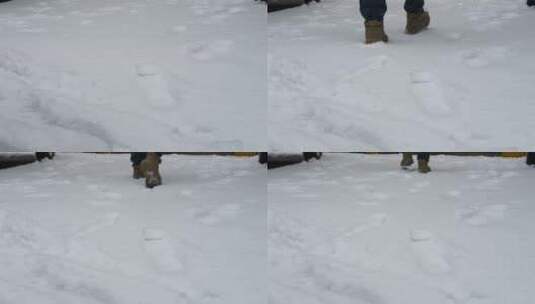 下雪天走过雪地的脚步高清在线视频素材下载