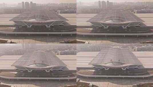 浙江宁波站火车站高铁站城市风景航拍高清在线视频素材下载