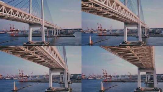 日本迷人的横滨海湾大桥和港口风景高清在线视频素材下载