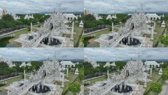 航拍泰国清莱白庙城市建筑风光高清在线视频素材下载