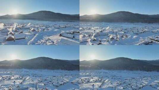 新疆冬季旅游 禾木 村庄雪山高清在线视频素材下载