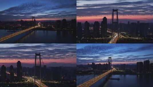 夜景江城武汉杨泗港大桥航拍城市高清在线视频素材下载